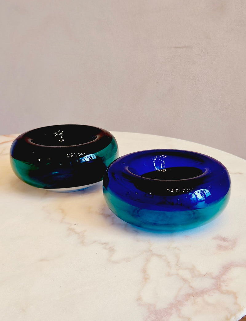 Pair of 1960s Green and Blue Murano Glass Bowls attributed to Cenedese