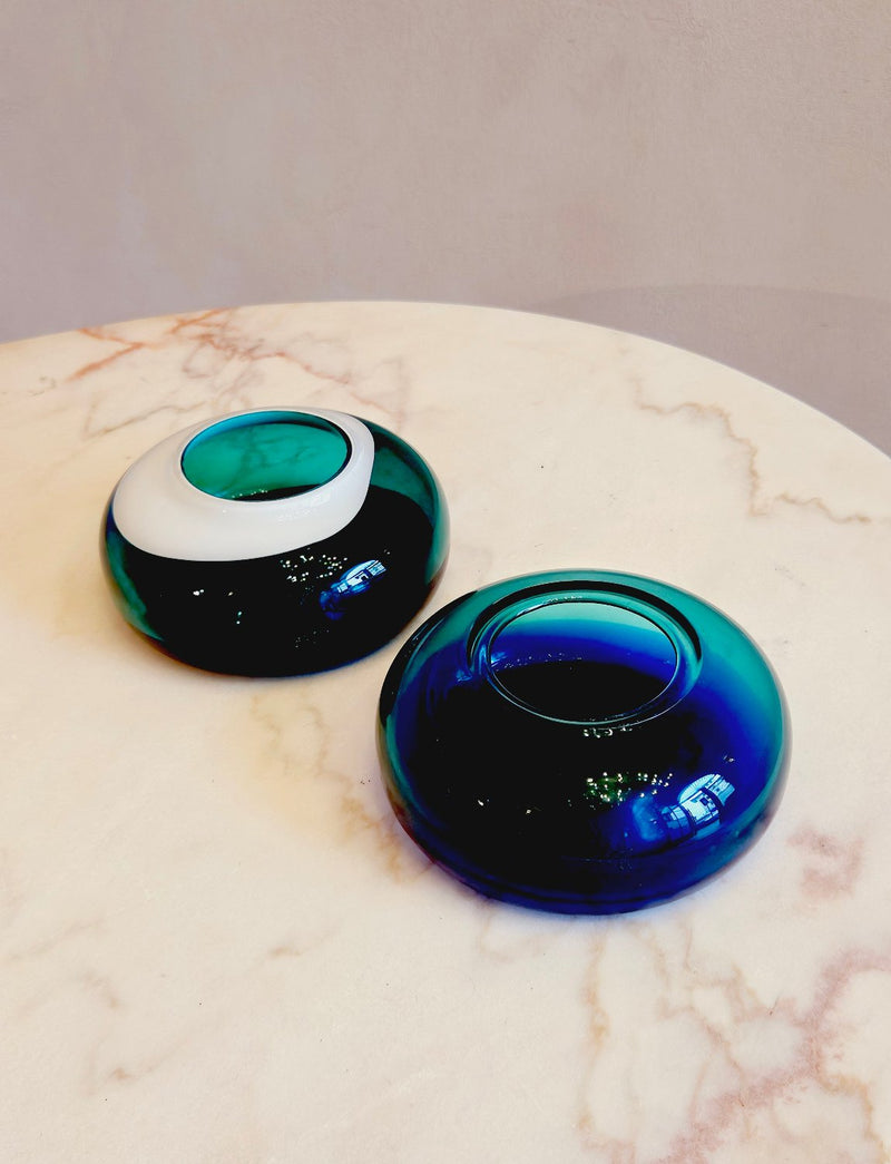 Pair of 1960s Green and Blue Murano Glass Bowls attributed to Cenedese