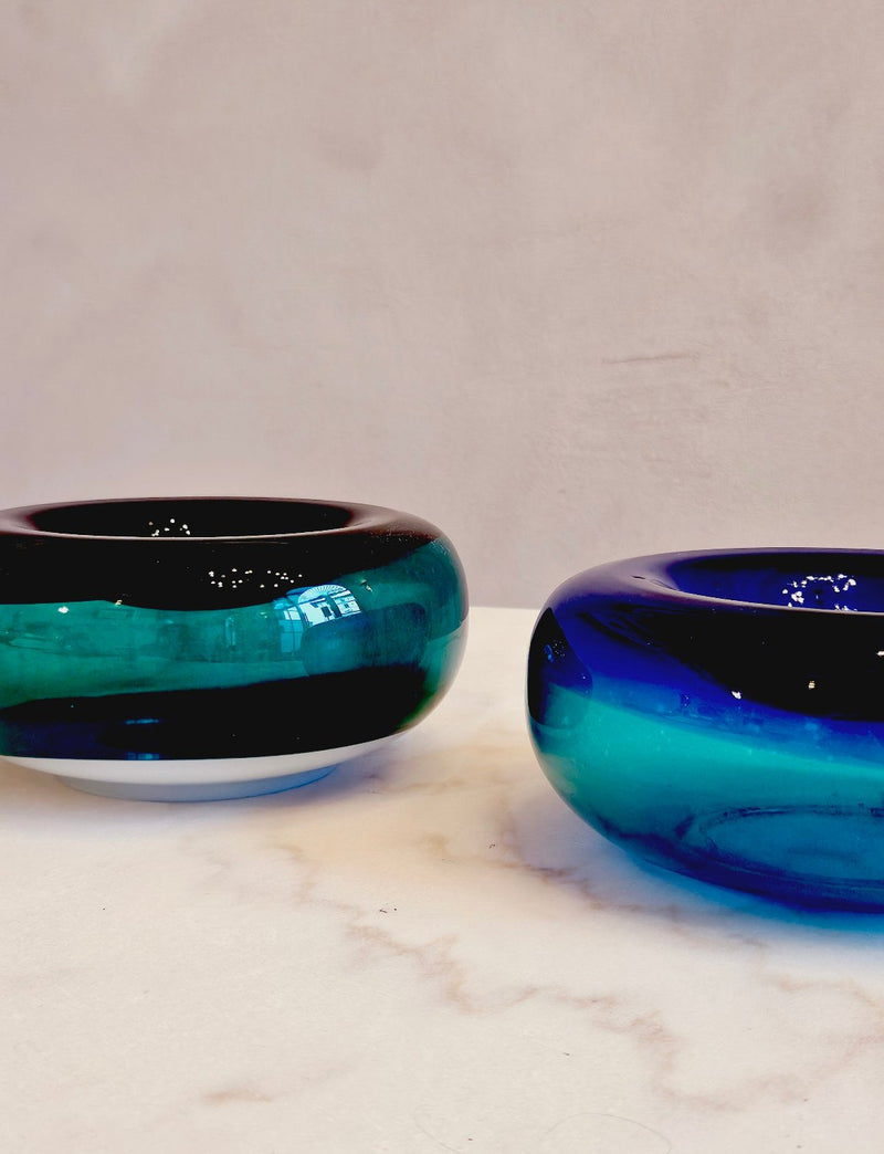 Pair of 1960s Green and Blue Murano Glass Bowls attributed to Cenedese