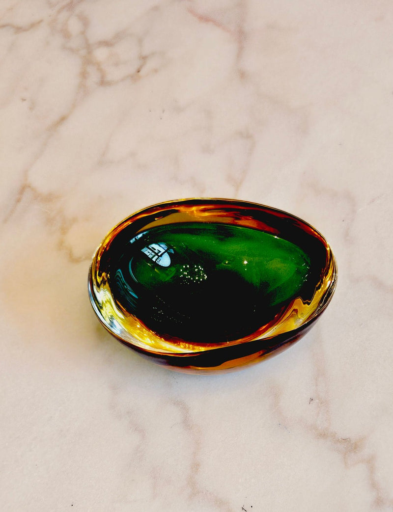 1950s Small Green and Amber Murano Glass Bowl