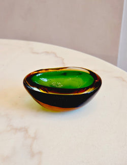 1950s Small Green and Amber Murano Glass Bowl