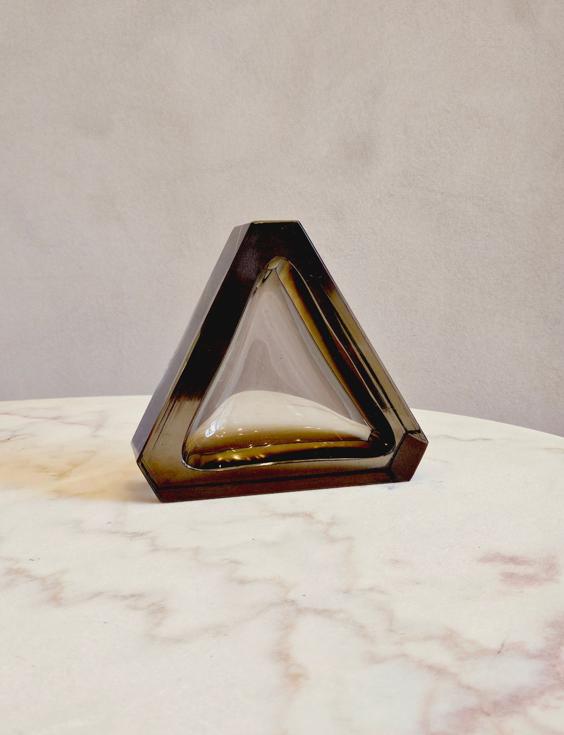 1960s Brown Murano Glass Triangular Bowl