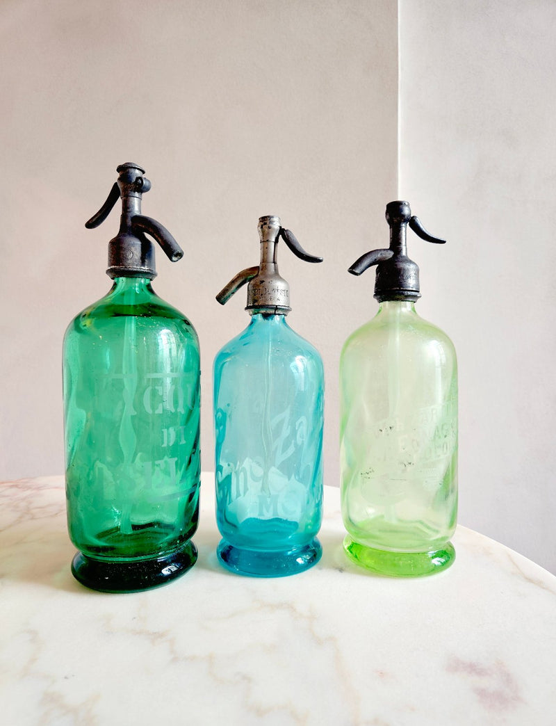 Set of Three Italian Glass Soda Bottles from Bologna & Modena