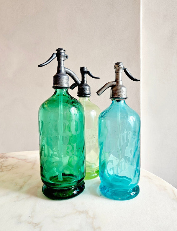 Set of Three Italian Glass Soda Bottles from Bologna & Modena