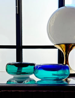 Pair of 1960s Green and Blue Murano Glass Bowls attributed to Cenedese