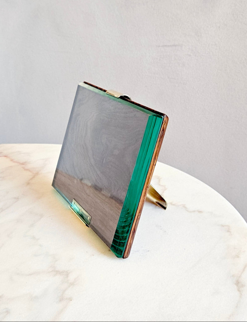 1950s Curved Glass, wood and brass Photo Frame attributed to Fontana Arte