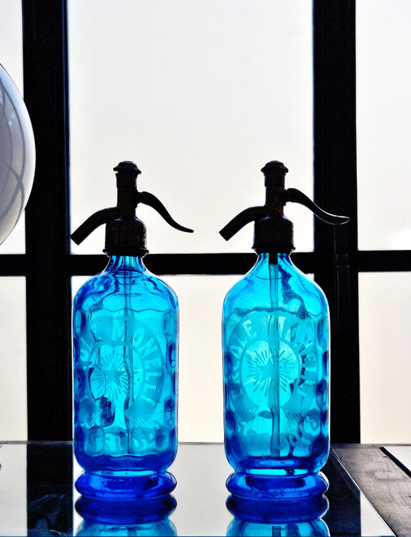 Pair of 1950s Blue Soda Bottles - Ercole Monelli, Sassuolo