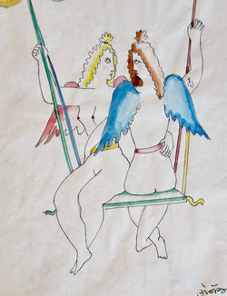 1930s Gio Ponti 'Winged Figures' Watercolour