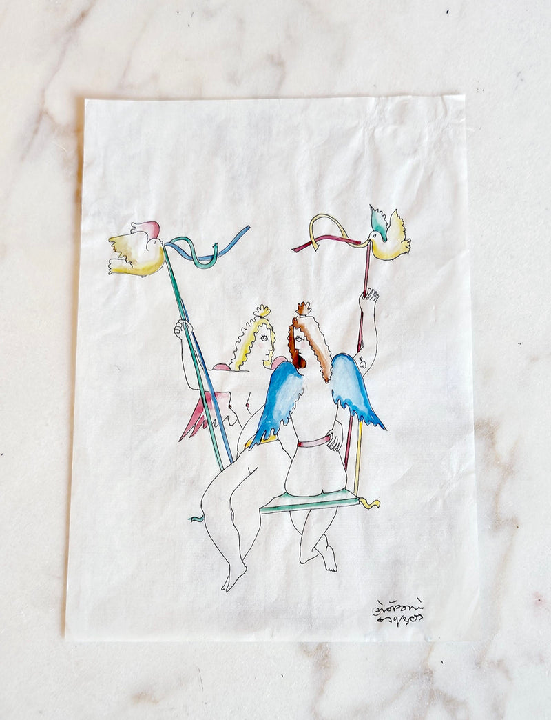 1930s Gio Ponti 'Winged Figures' Watercolour