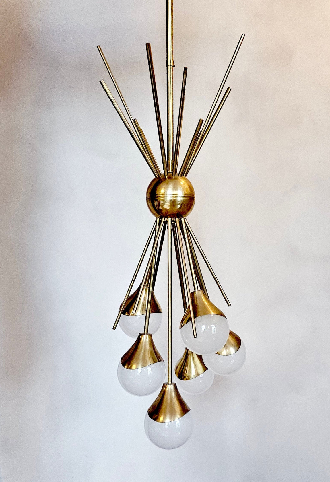 1960s Stilnovo Six Murano Ball Brass Ceiling Light