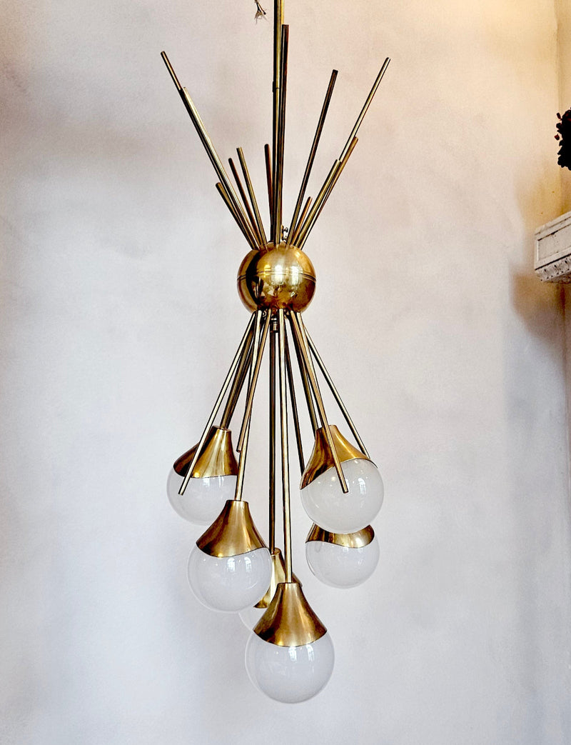 1960s Stilnovo Six Murano Ball Brass Ceiling Light