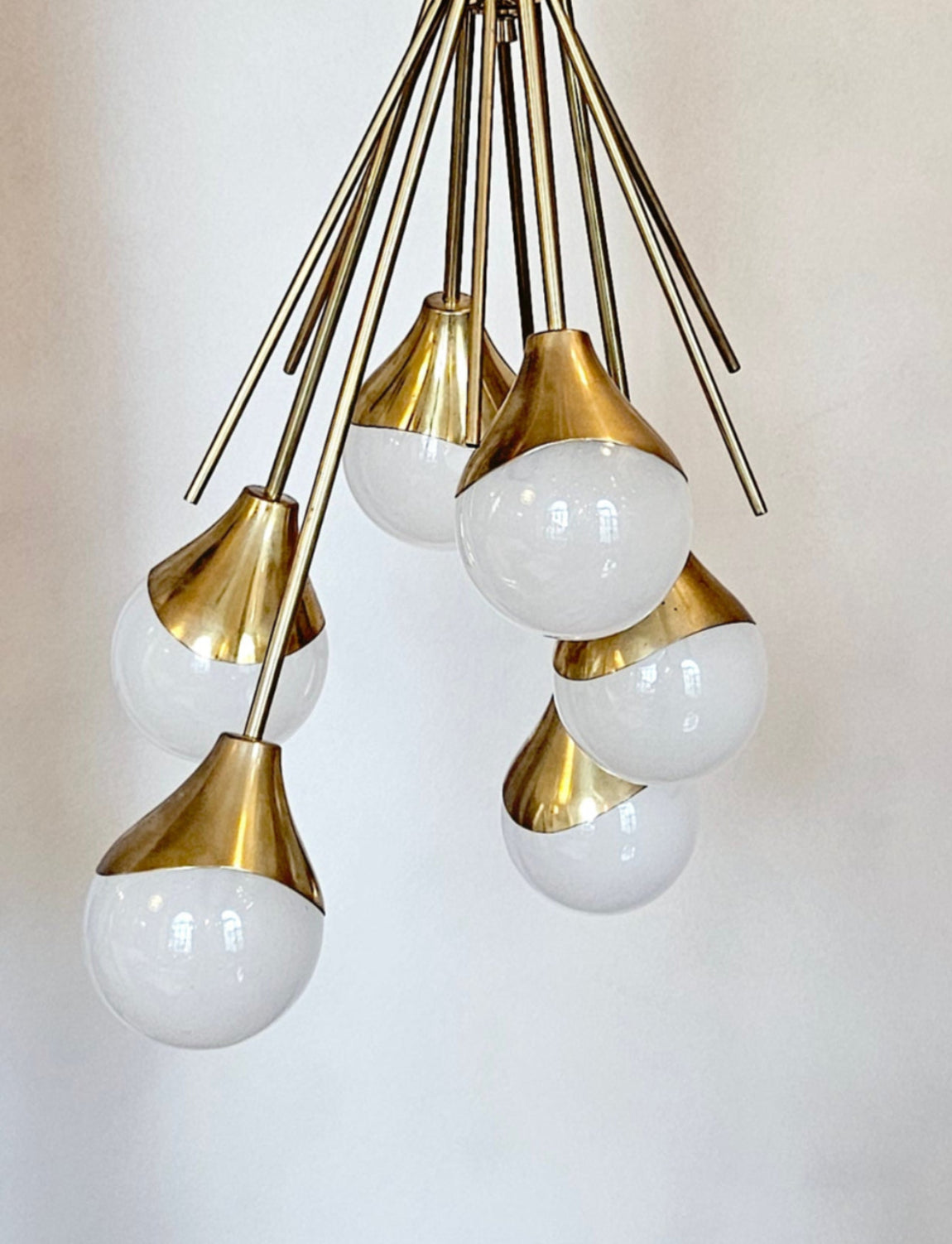 1960s Stilnovo Six Murano Ball Brass Ceiling Light