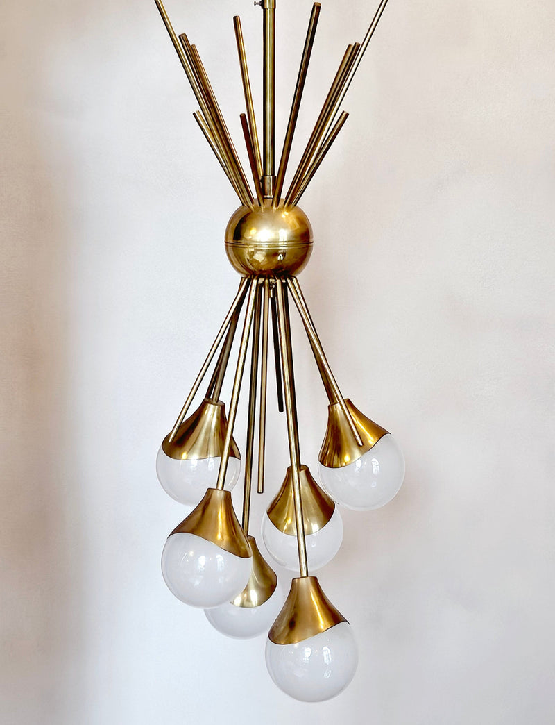 1960s Stilnovo Six Murano Ball Brass Ceiling Light