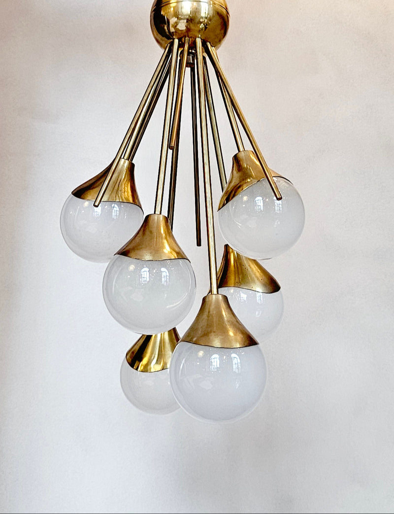 1960s Stilnovo Six Murano Ball Brass Ceiling Light