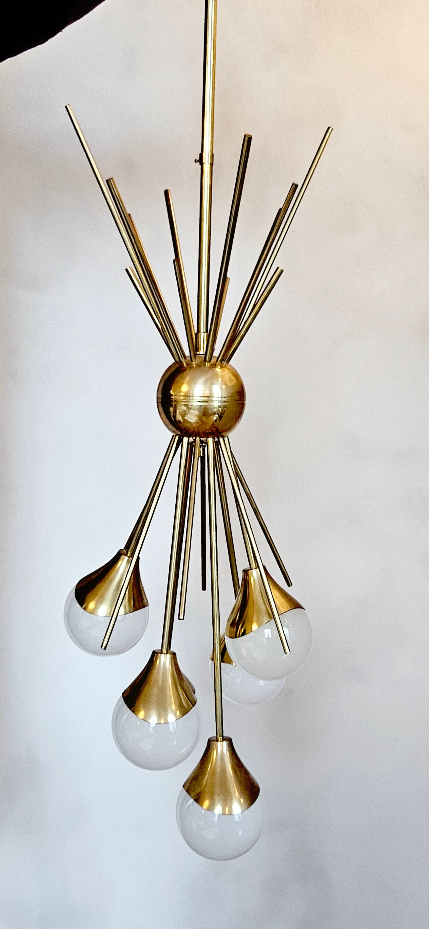 1960s Stilnovo Six Murano Ball Brass Ceiling Light