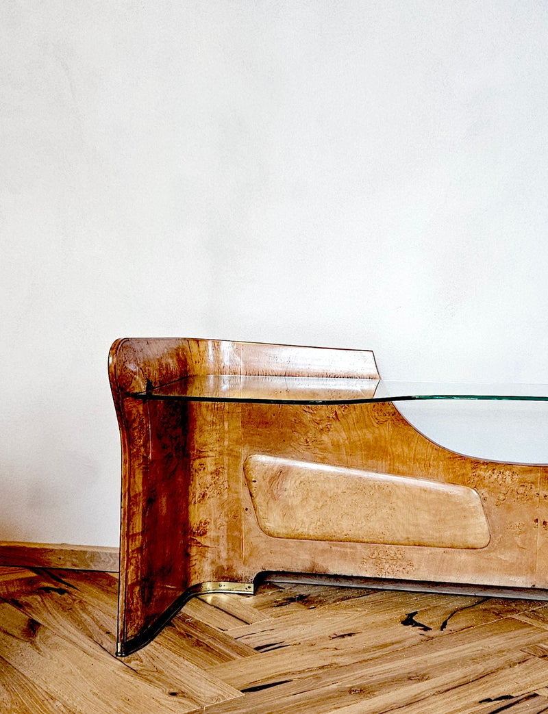 1930s Low Walnut and Glass Console Table