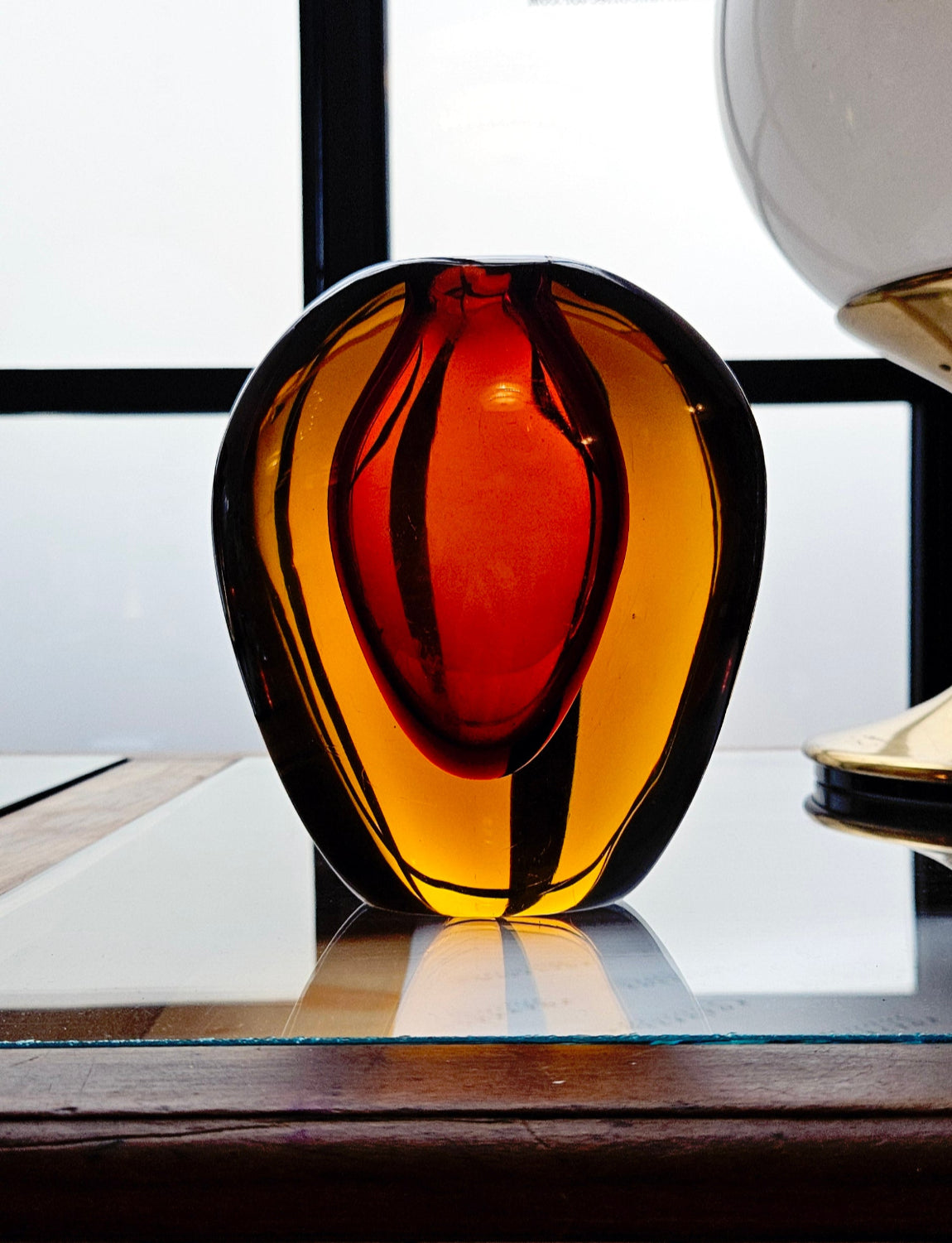 1960s Flavio Poli Orange & Amber Murano Glass Vase