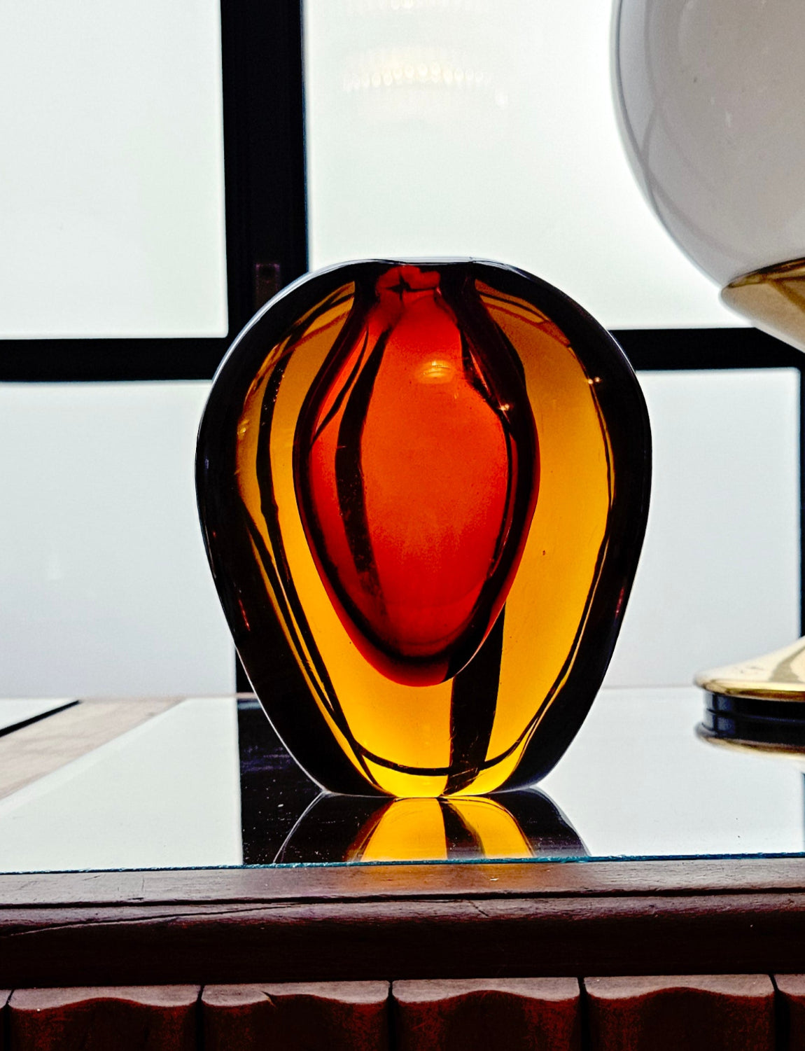 1960s Flavio Poli Orange & Amber Murano Glass Vase