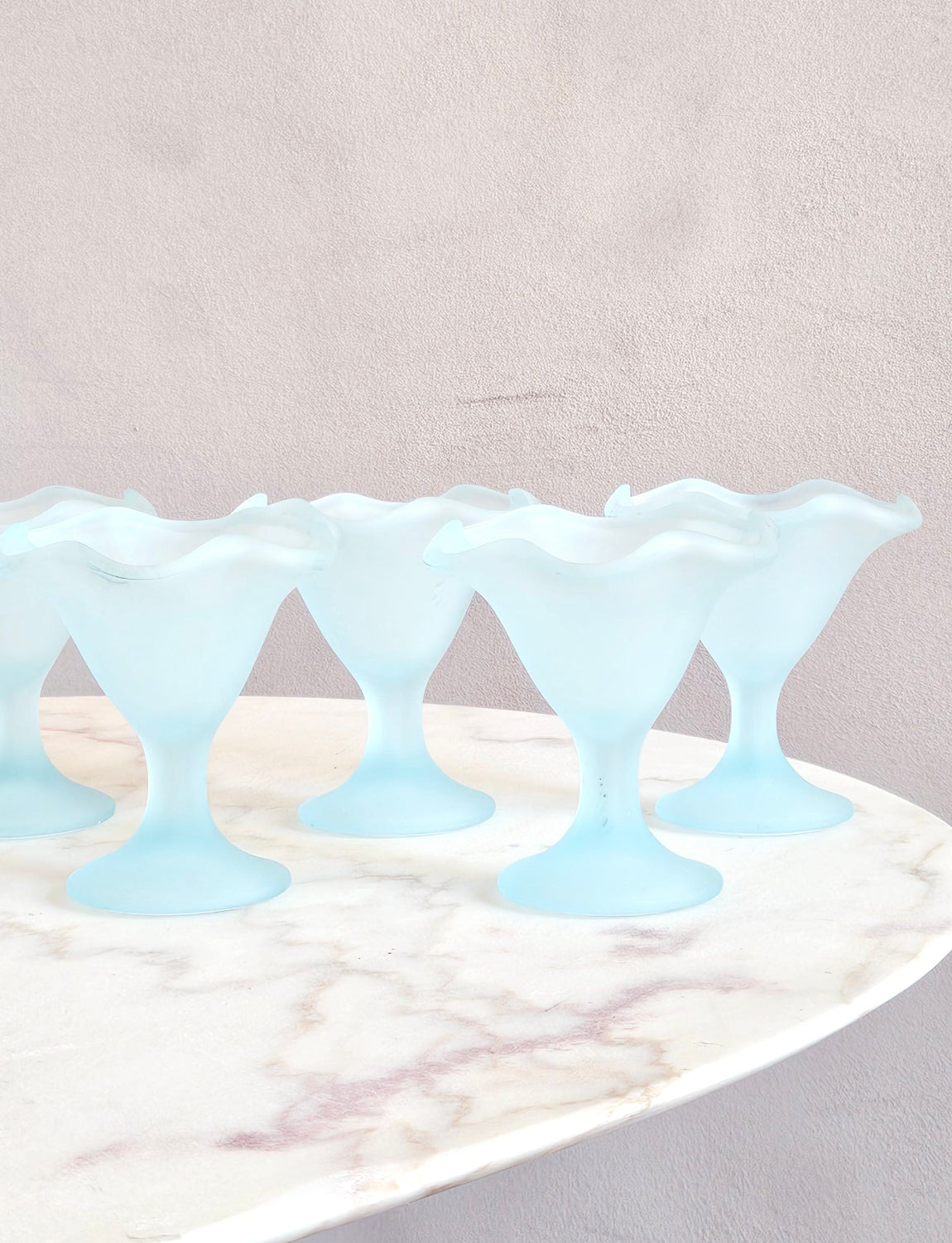 Set of 8 1980s Frosted Light Blue Gelato Bowls