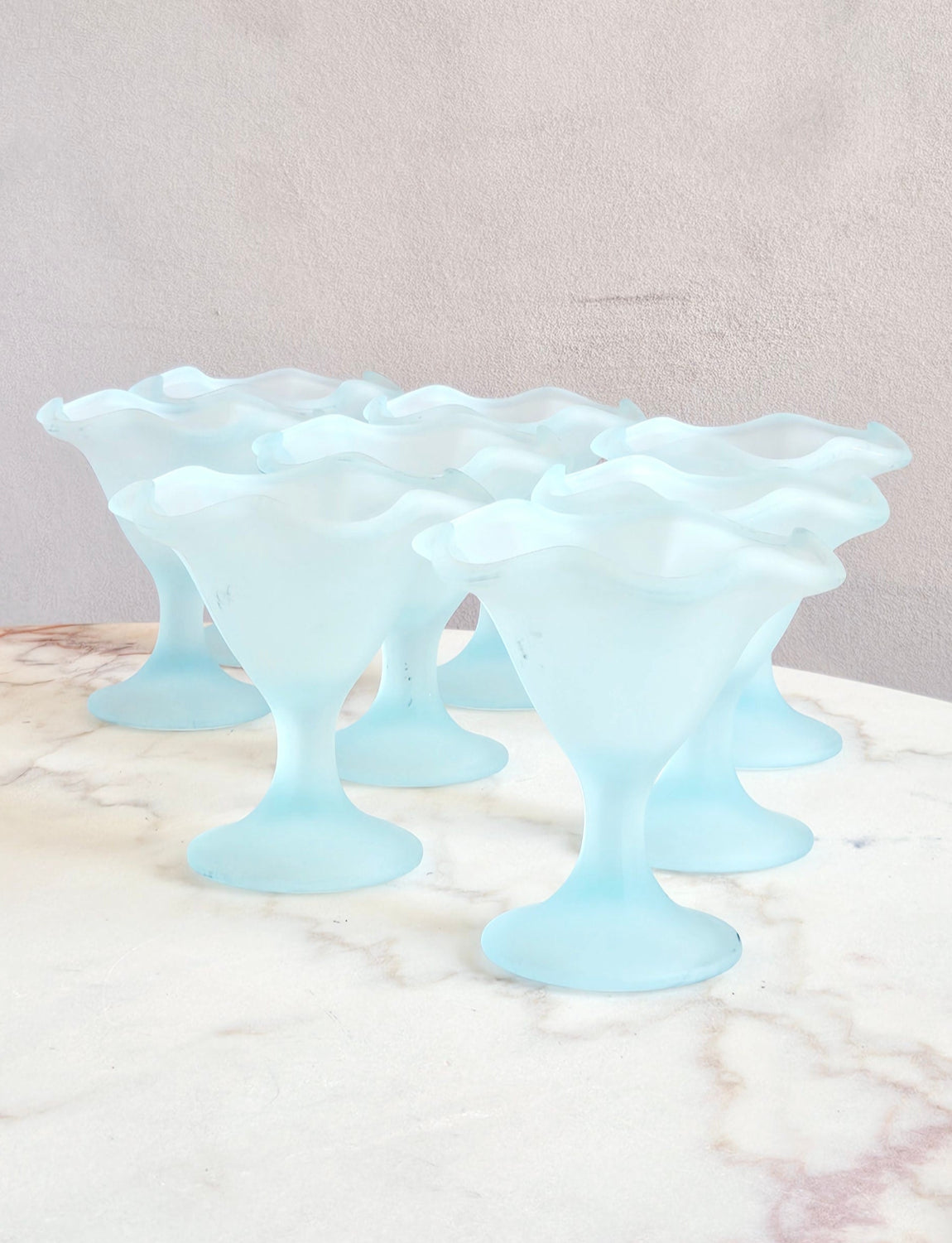 Set of 8 1980s Frosted Light Blue Gelato Bowls