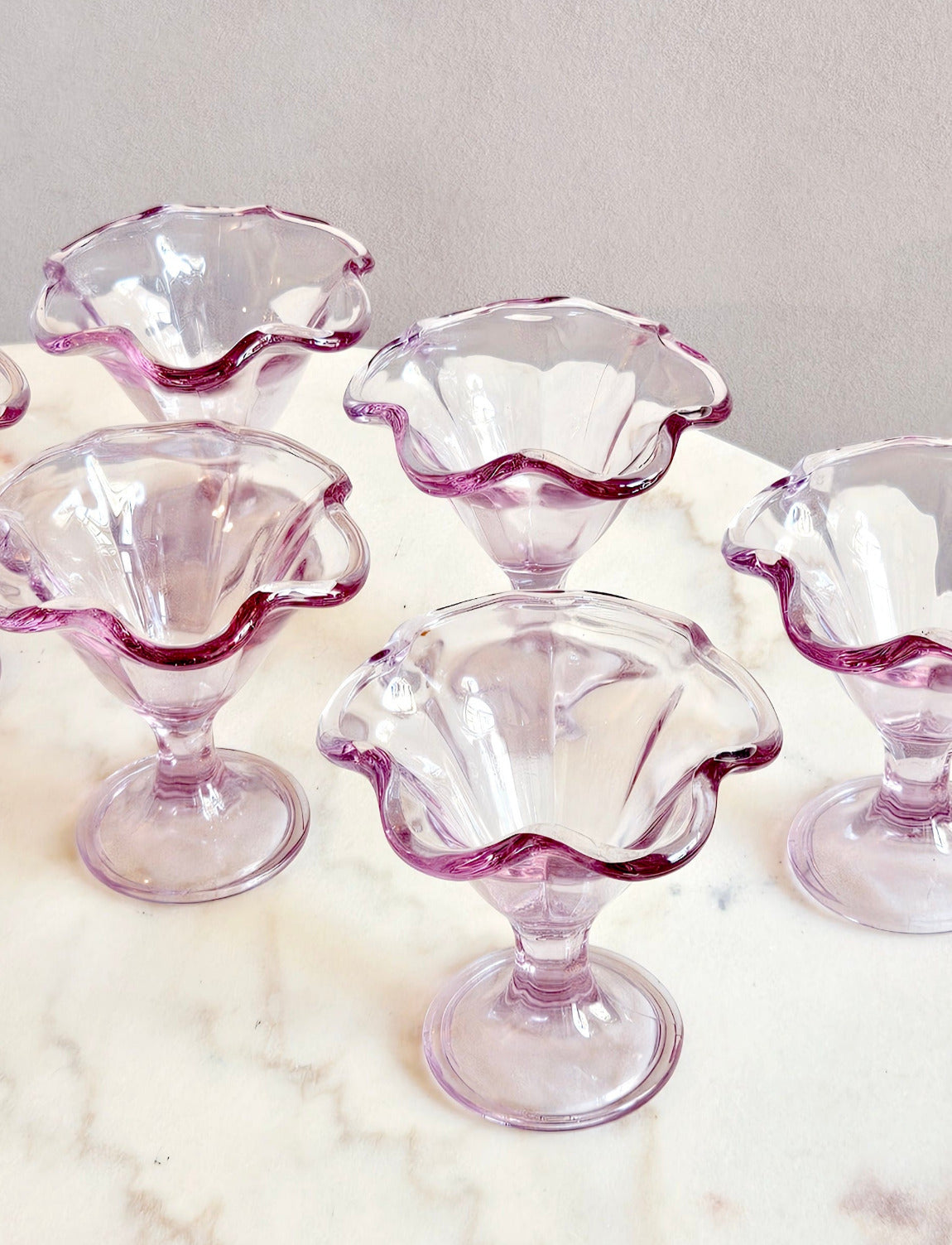 Set of 1970s Glass Gelato Bowls in Lilac