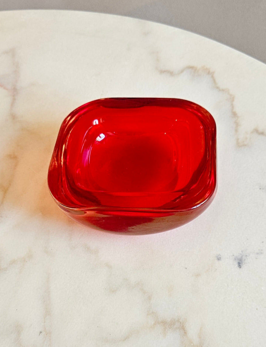 1970s Murano Glass Red Square Bowl