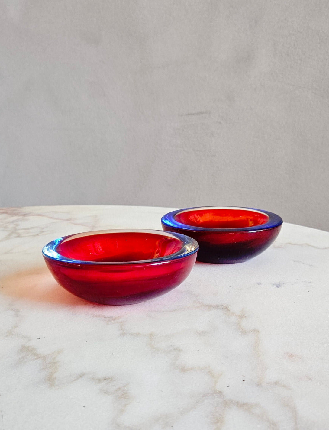 Pair of 1970s Sommerso Red and Purple Murano Glass Bowls