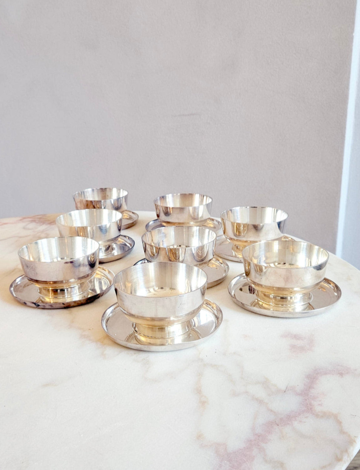 Set of 8 Silver Krupp Milano Gelato Bowls with base