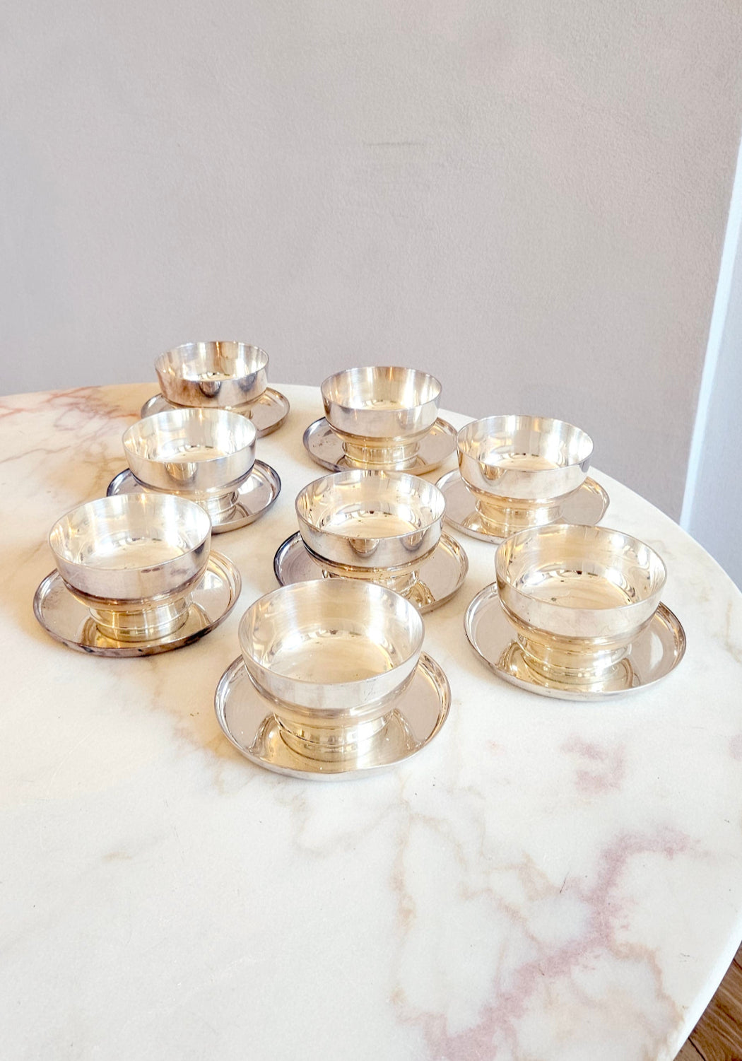 Set of 8 Silver Krupp Milano Gelato Bowls with base