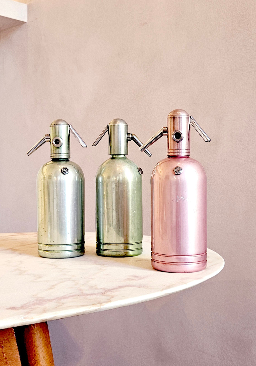 Set of Three 1950s Pastel Coloured Metal Soda Fountains