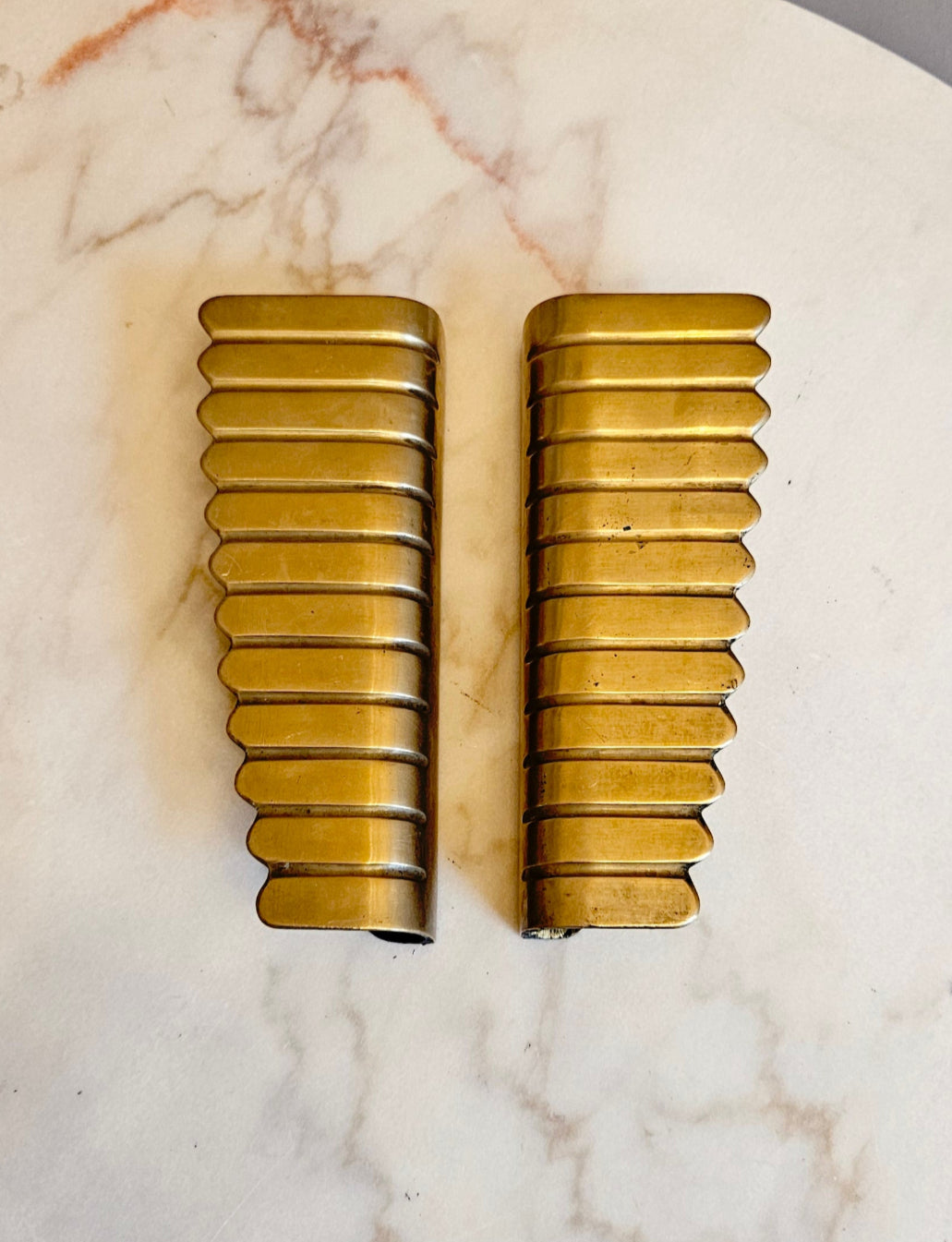 Pair of 1930s Art Deco Brass Double Door Handles