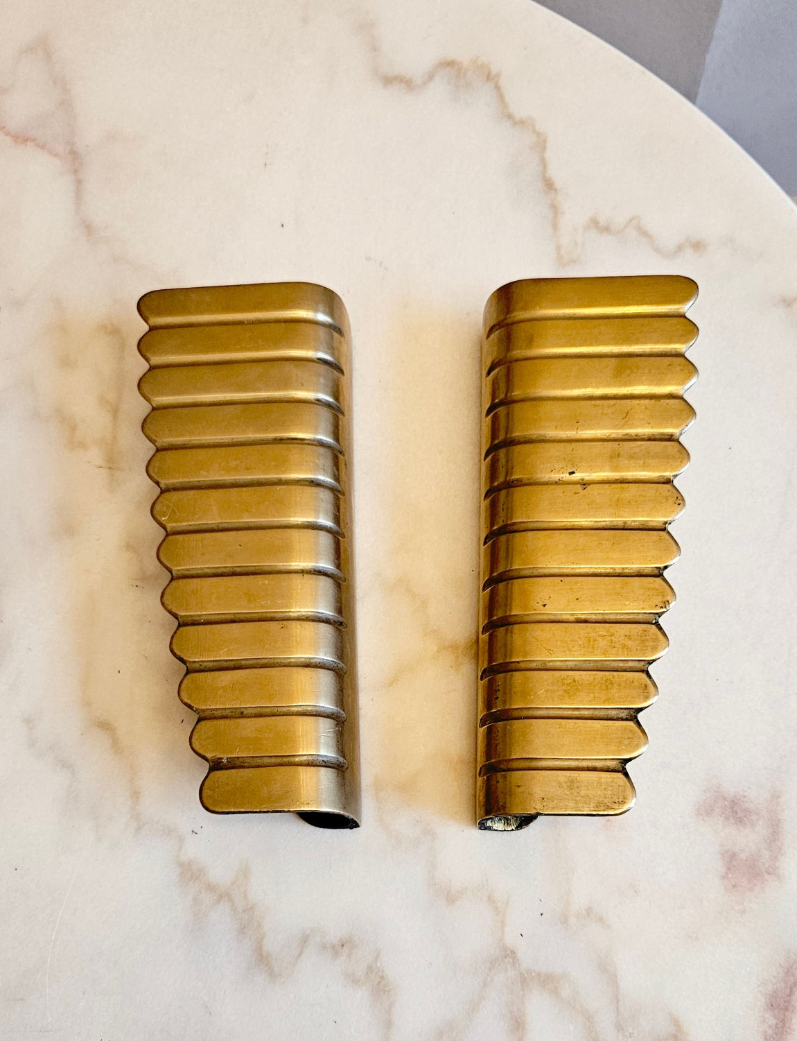 Pair of 1930s Art Deco Brass Double Door Handles