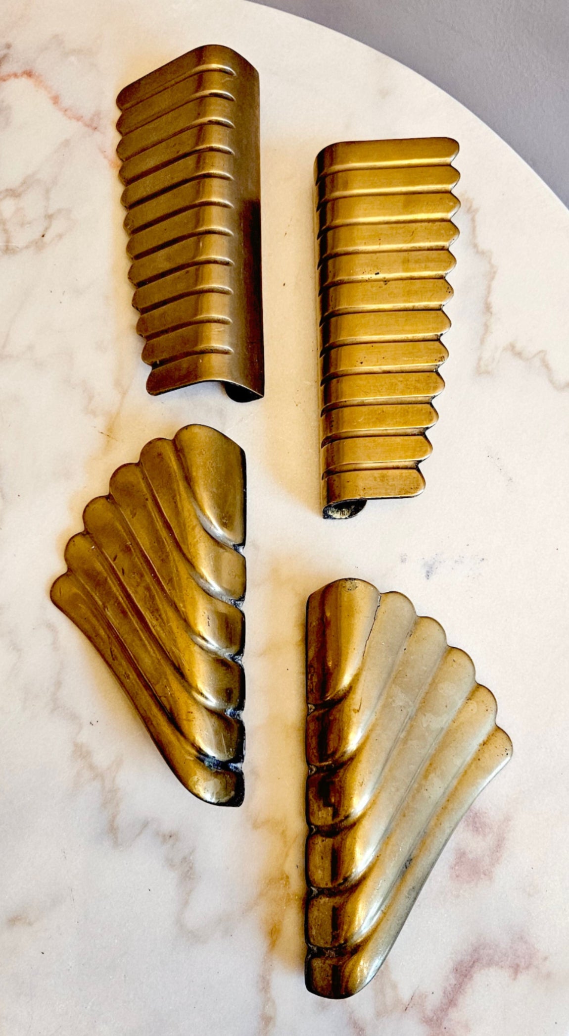 Pair of 1930s Art Deco Brass Double Door Handles