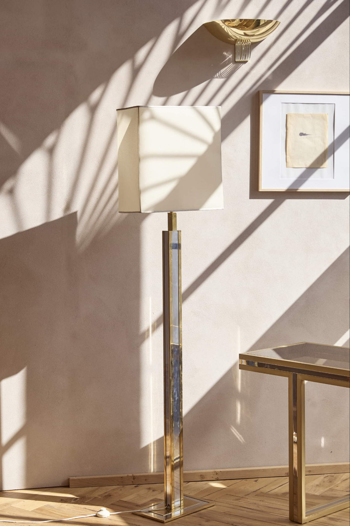 Tall 1970s Romeo Rega Brass and Chrome Floor Lamp