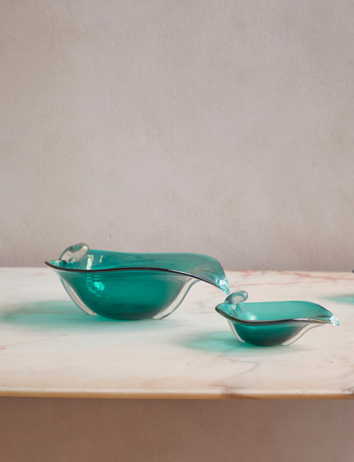 1950s Deep Marine Leaf Set by Alfredo Barbini- Bowl & 6 Cups