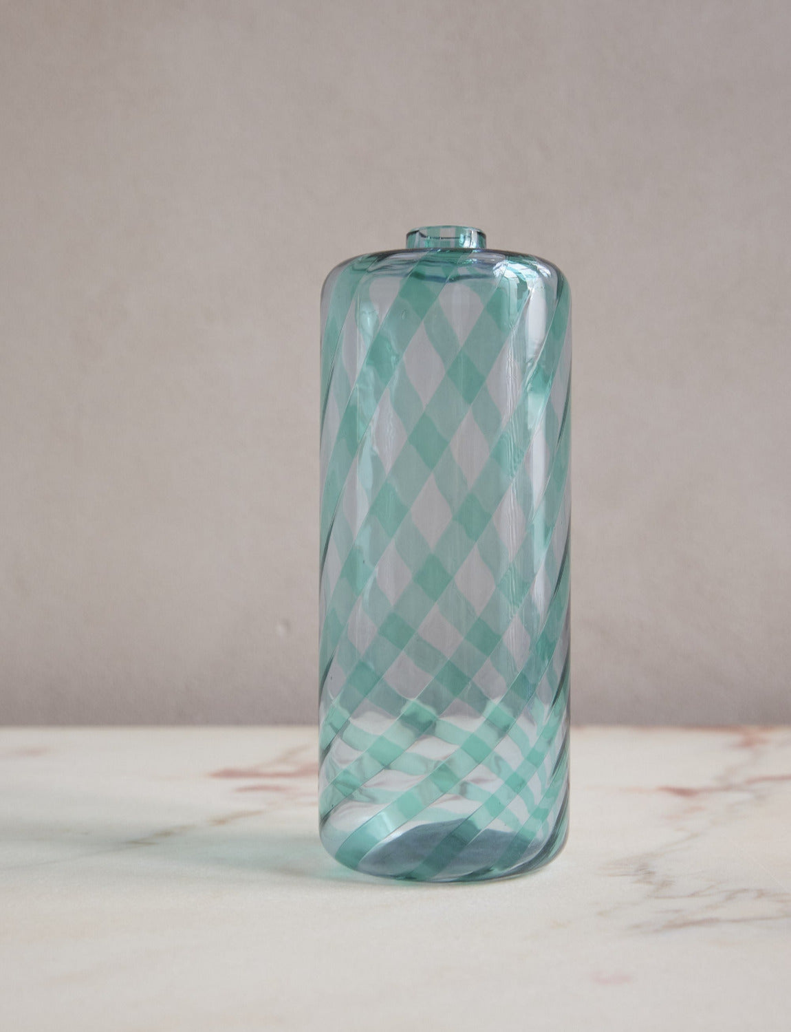 1980s VeArt Hand-blown Striped Turquoise Bottle