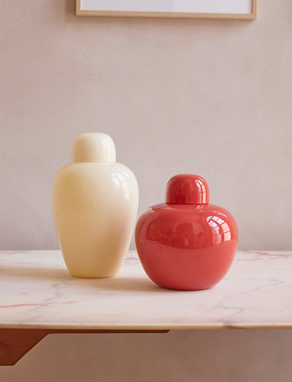 1970s Tomato and Cream Tobia Scarpa Vases from the Oriental Series, Venini