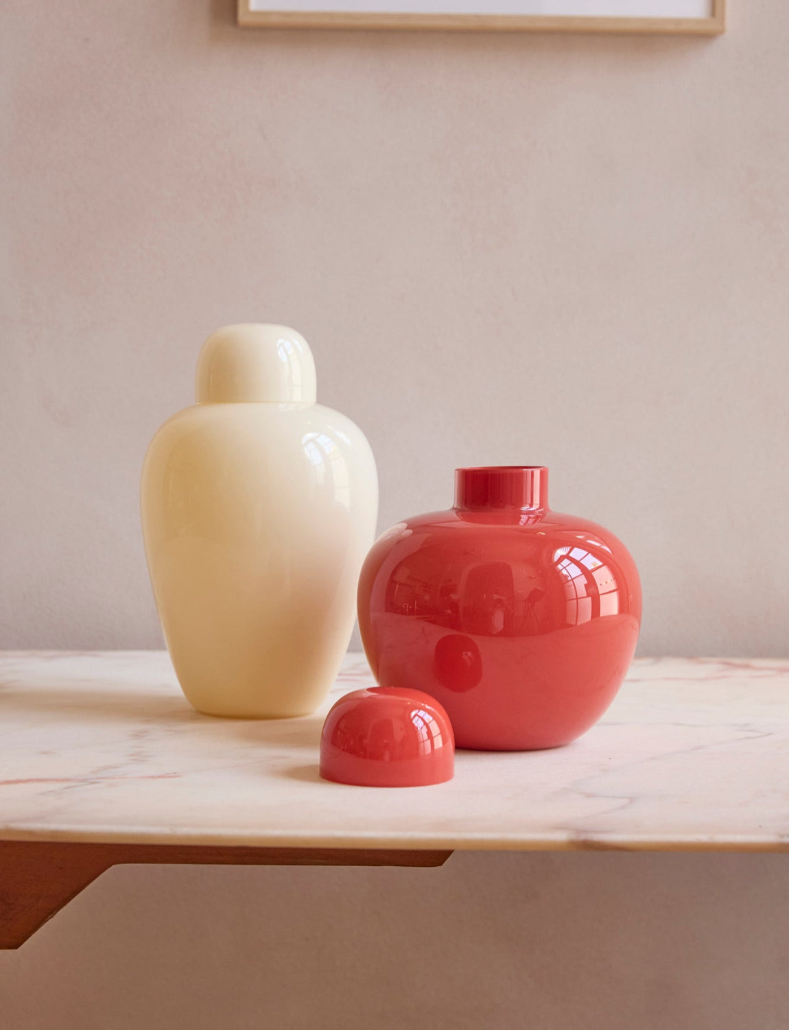 1970s Tomato and Cream Tobia Scarpa Vases from the Oriental Series, Venini