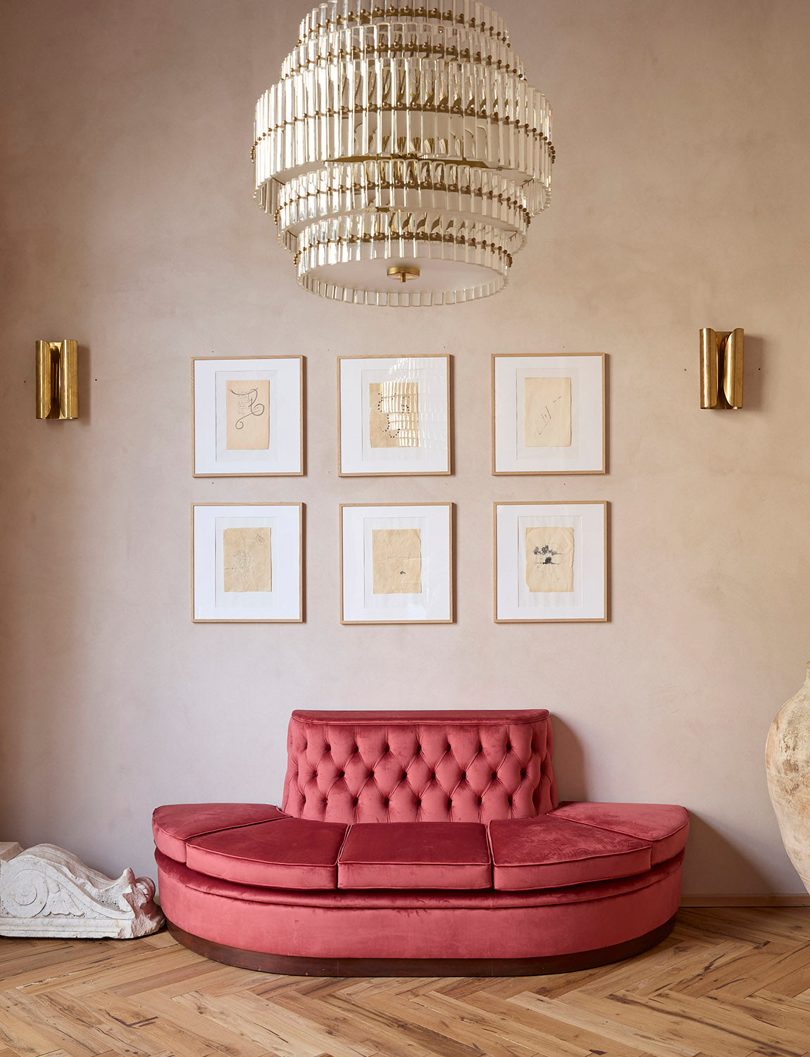 1960s Reupholstered Dusty Pink Velvet 'Palazzo Torta' Sofa