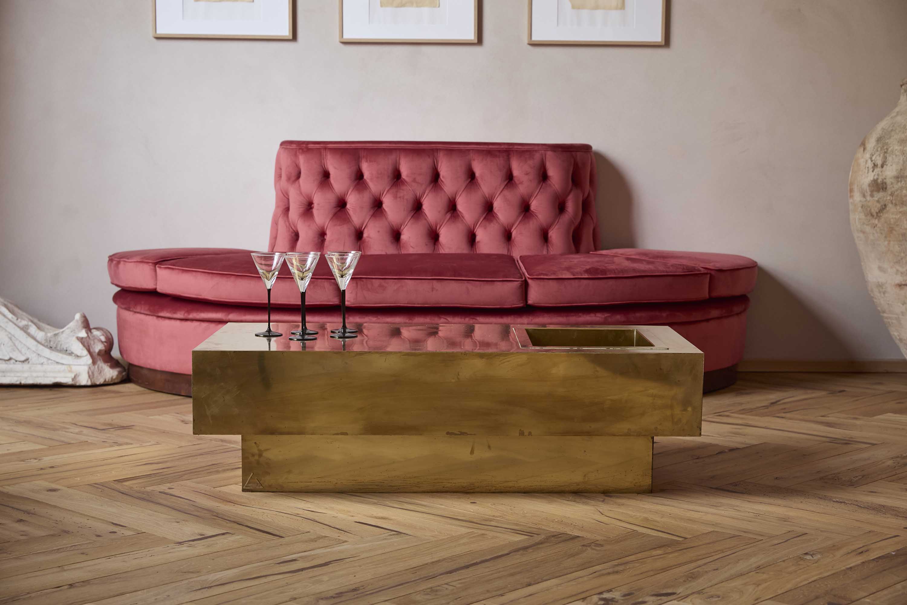 1970s Signed Gabriella Crespi Brass Cocktail Table