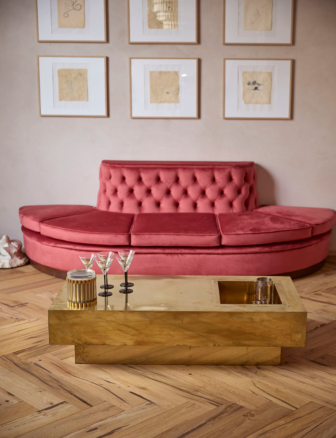 1970s Signed Gabriella Crespi Brass Cocktail Table