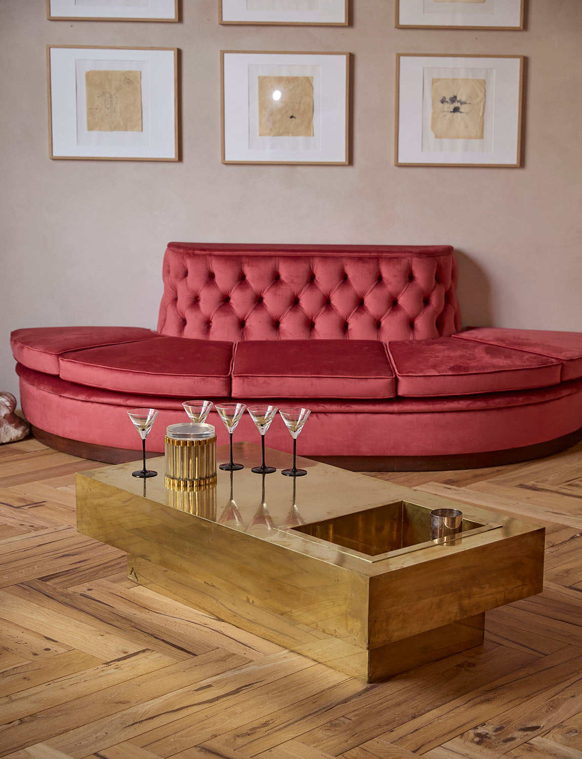 1960s Reupholstered Dusty Pink Velvet 'Palazzo Torta' Sofa
