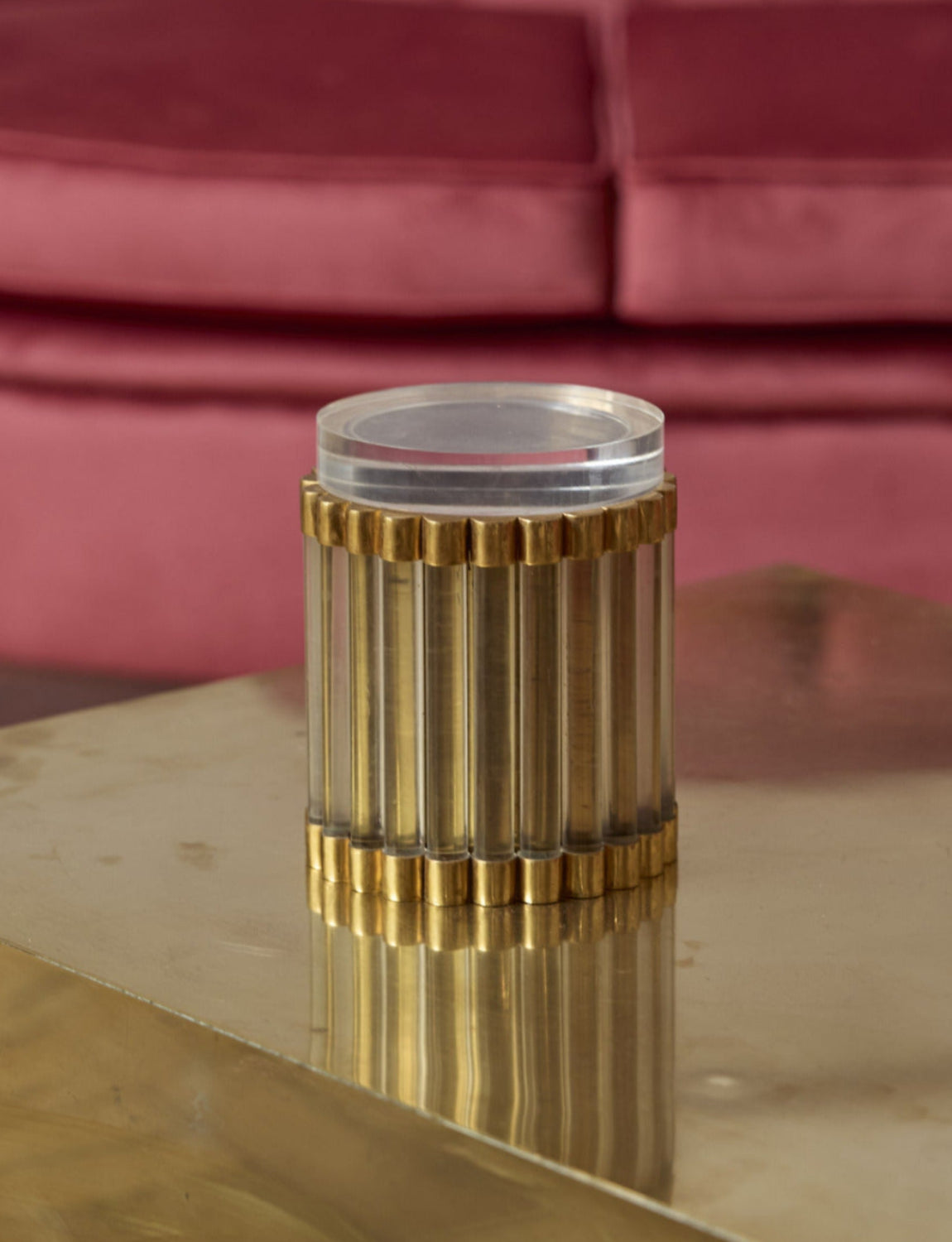 1970s Signed Gabriella Crespi Brass and Plexiglass Pot