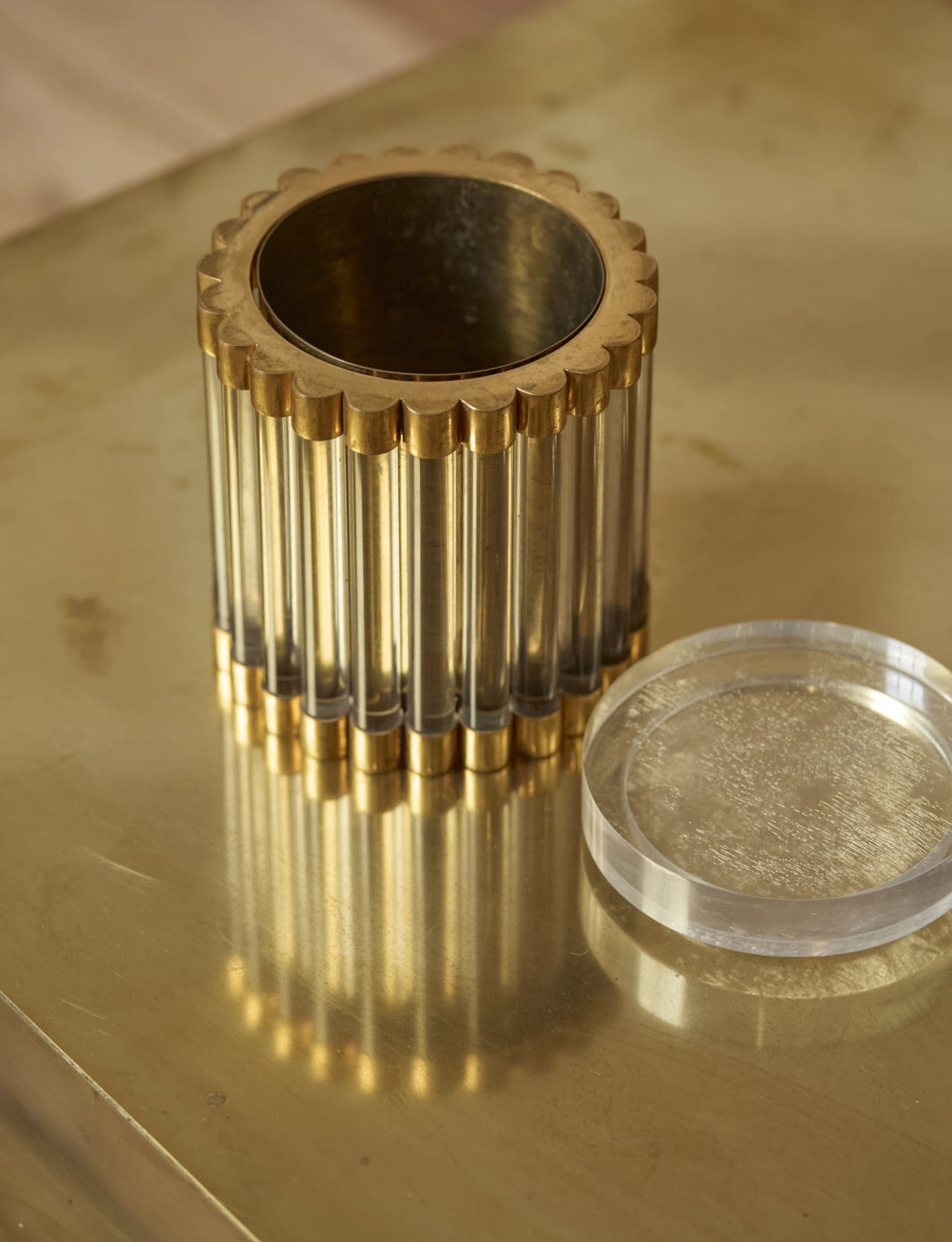 1970s Signed Gabriella Crespi Brass and Plexiglass Pot