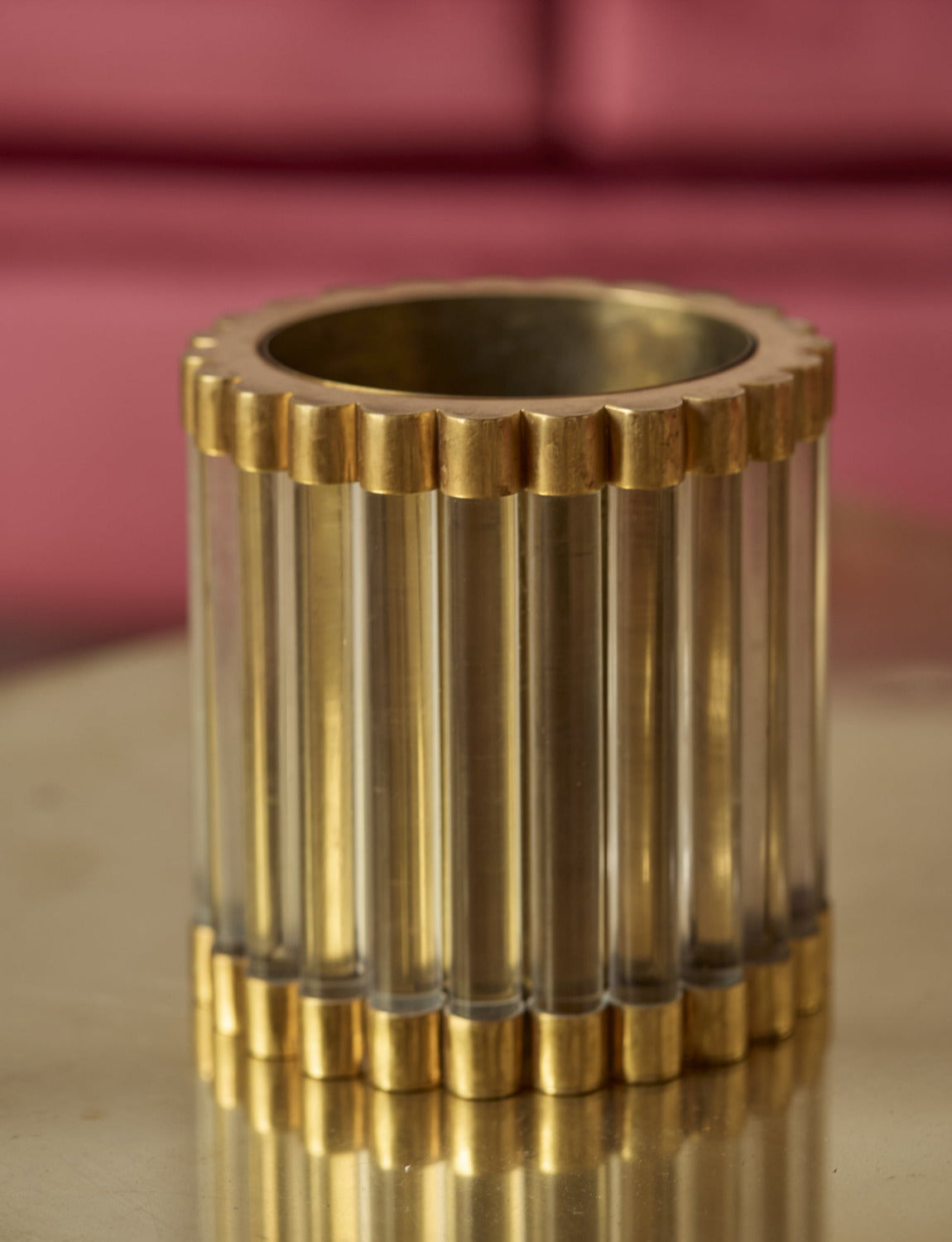 1970s Signed Gabriella Crespi Brass and Plexiglass Pot