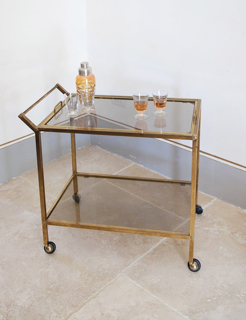 1980s Italian Brass Drinks Trolley with removable tray