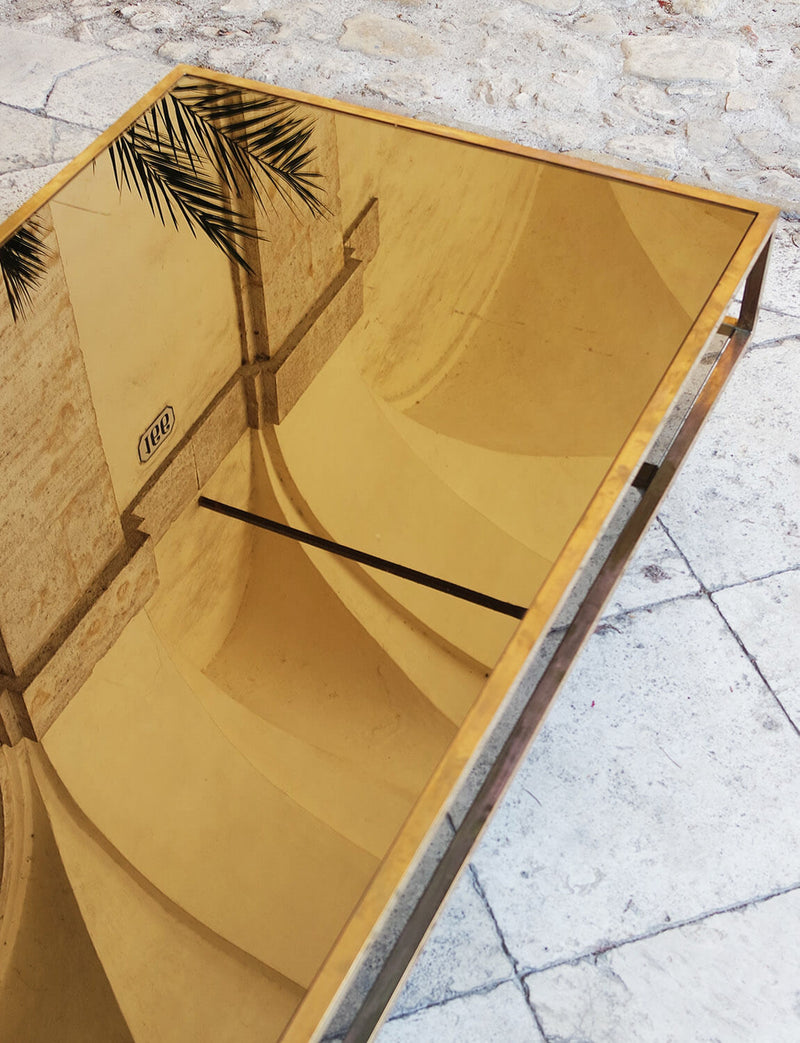 Large 1970s Mirror and Brass Coffee table