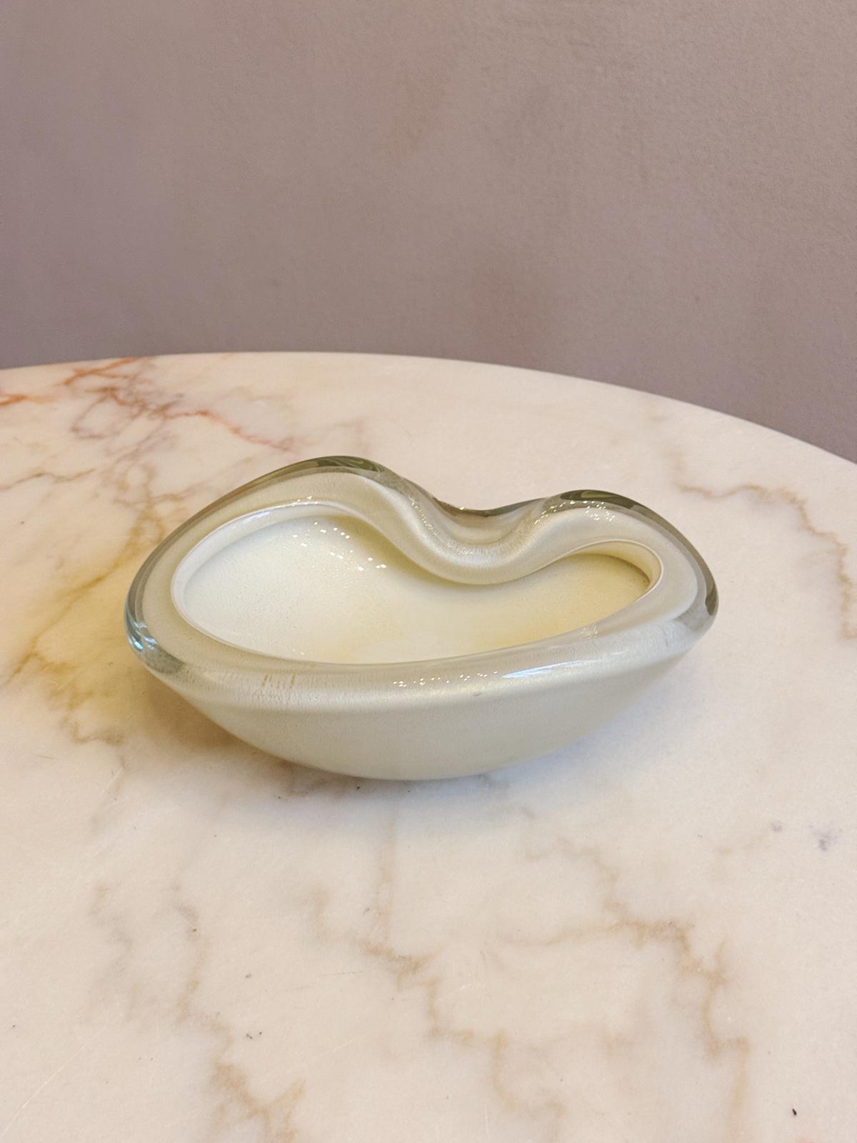 1970s Exceptional Large Cream & Gold Folded Murano Glass Bowl