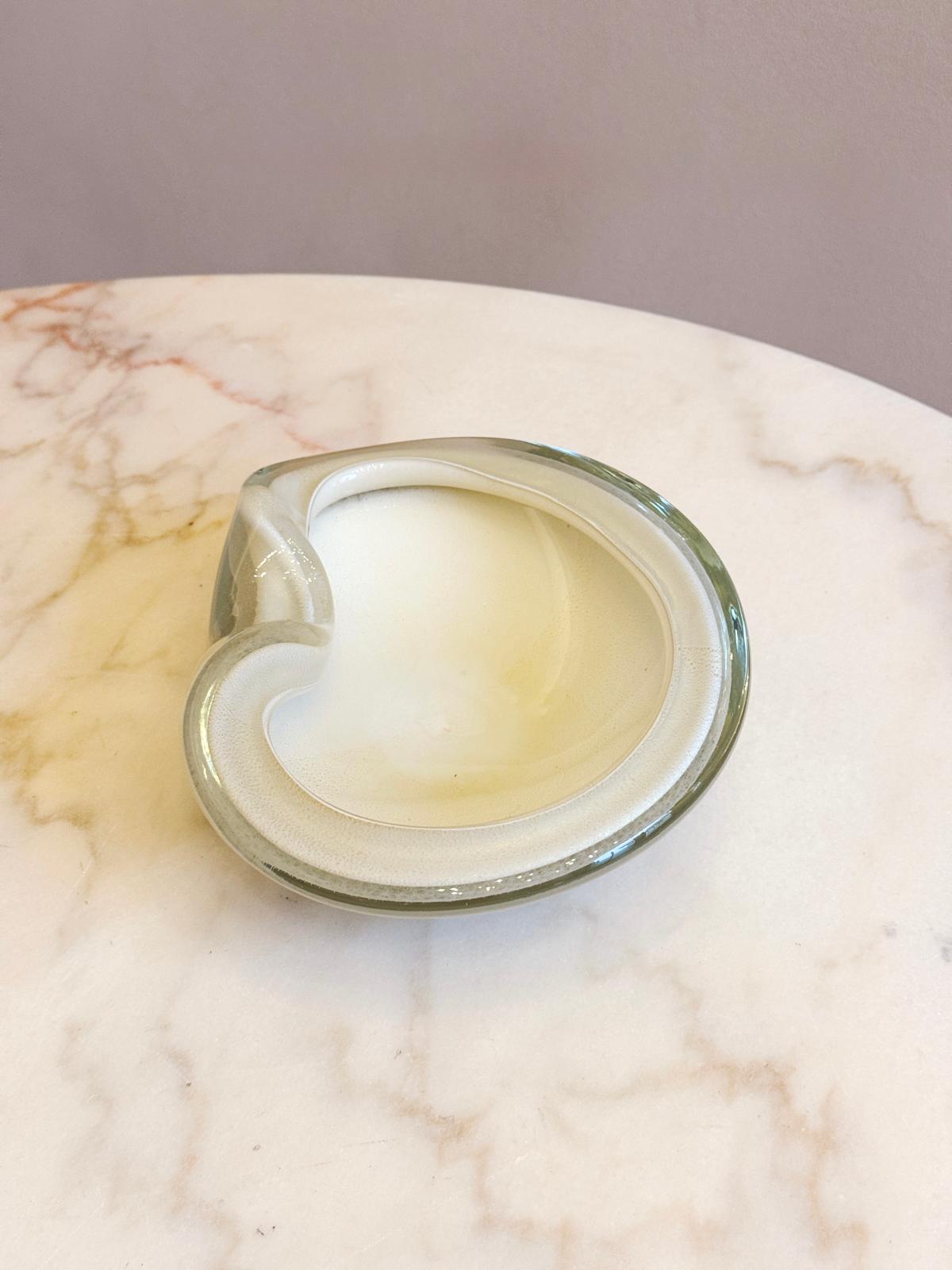 1970s Exceptional Large Cream & Gold Folded Murano Glass Bowl