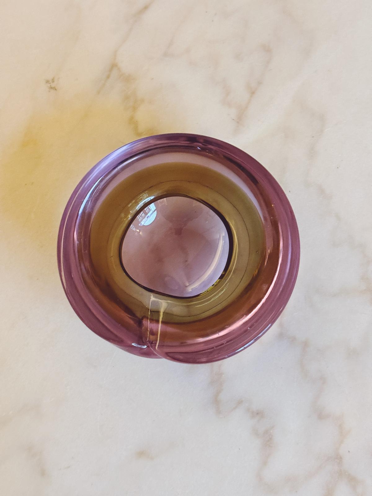 1970s Lilac and Olive Swirl Murano Glass Bowl